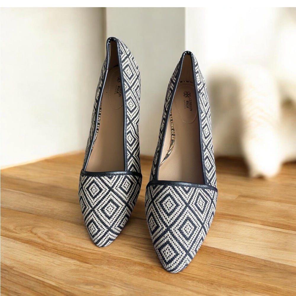 Avon Black and White Geometric Cushion Steps Flats - Picture 4 of 15